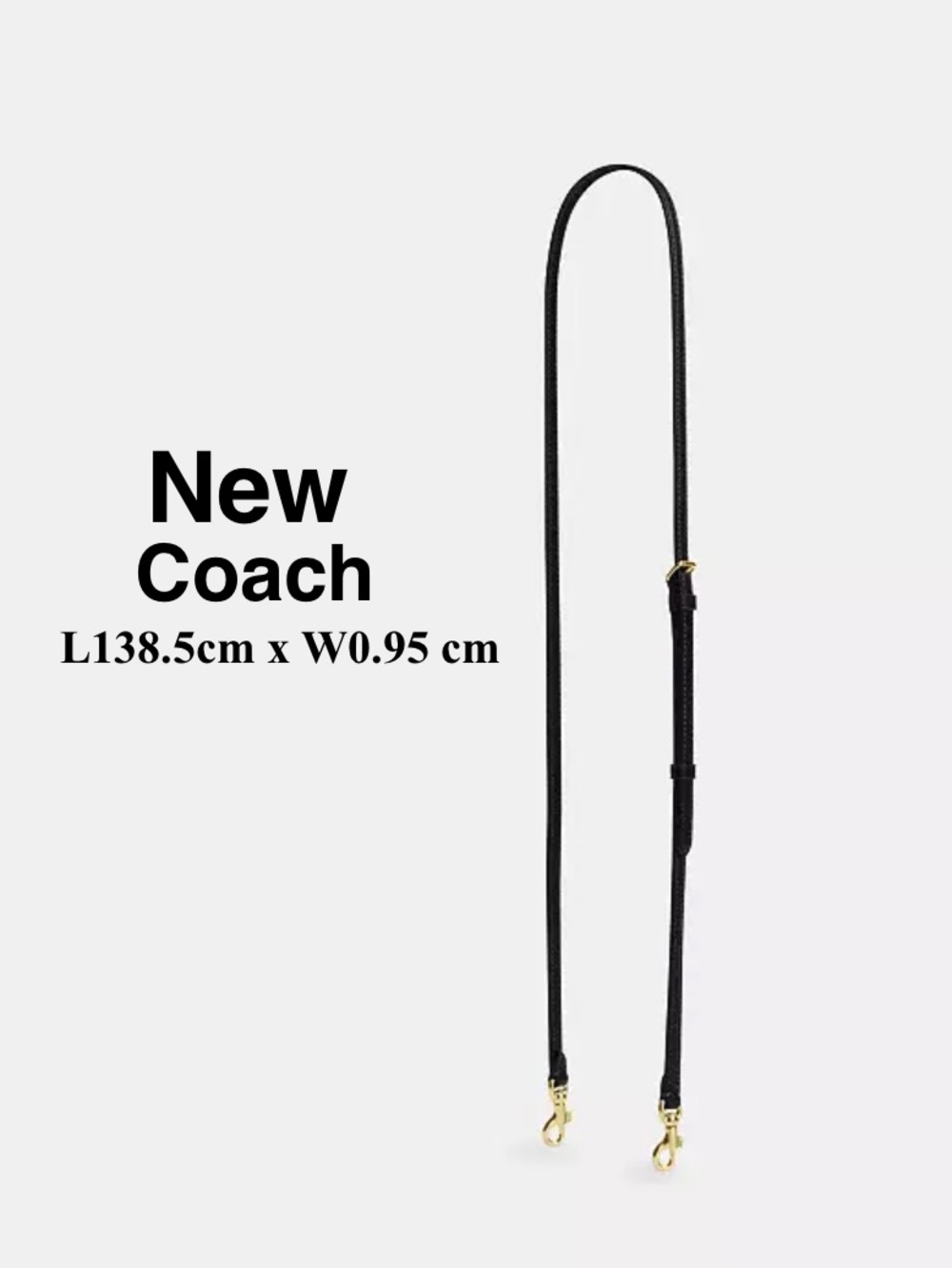 New Coach leather purse replacement skinny Strap black/Gold L138 X W0.95 cm adj.